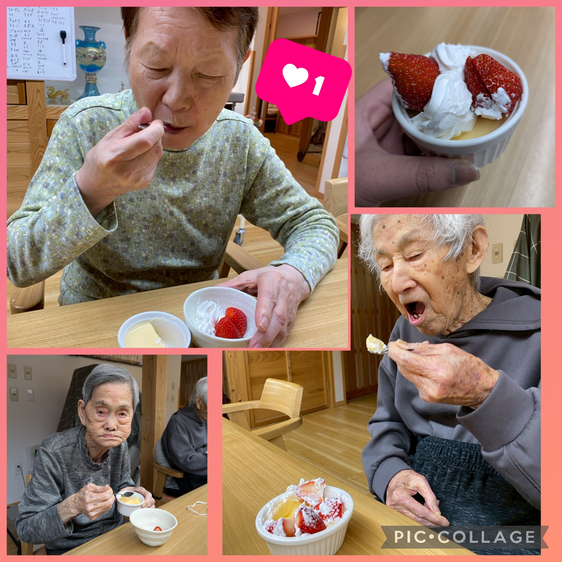 おやつレク　いちごプリン🍮